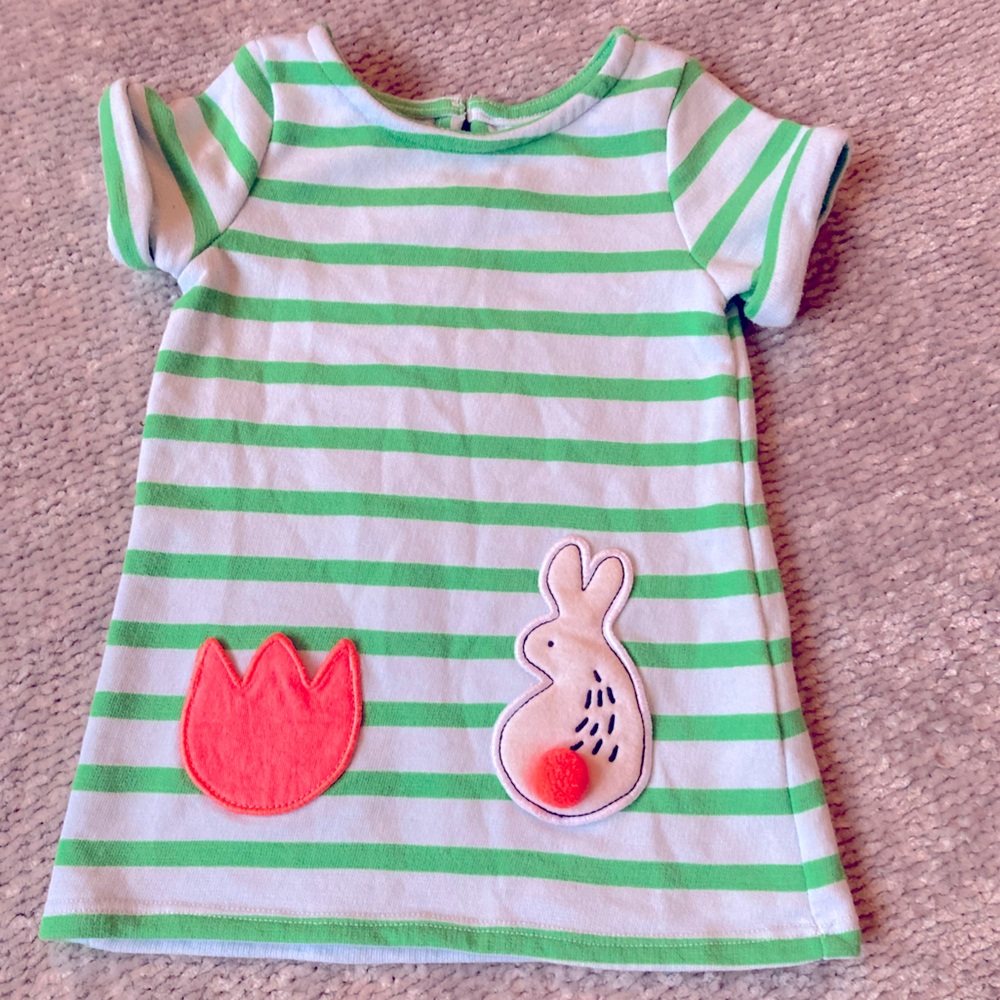 Cat & Jack Bunny Tulip Striped Dress 12M Easter Spring Green Pink